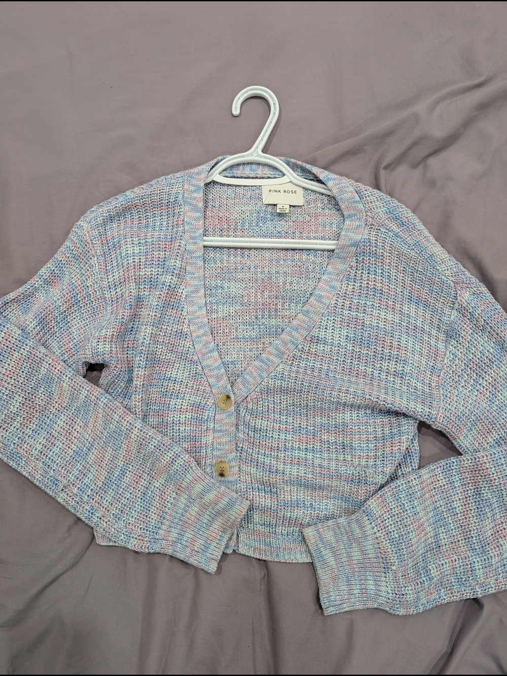 Pink Rose Pastel Multicolor V-Neck Cropped Cardigan